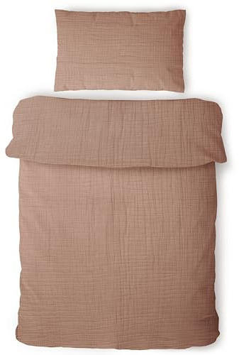 LAYNENBURG Musselin, barnsängkläder, 100 x 135 cm 40 x 60 cm – 100 % bomull – Oeko-Tex standard – 3-lagers muslinsängkläder set för baby, barn, pojkar och flickor (brun)