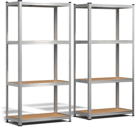 vounot® Lot de 2 Étagère de Rangement en Acier Galvanisé à 4 Niveaux 160x80x40cm Etagère Charge Lourde Tablette Ajustable Charge Max 700kg Idéal pour Rangement de Garage Atelier Cuisine