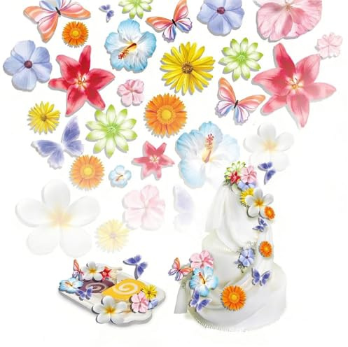 PBAHAUP Papel para Decorar Tartas, 1 Caja con 60 Hojas de Diseños Varios Florales, Adornos Creativos para Cupcakes, Postres, Fiestas de Cumpleaños y Eventos