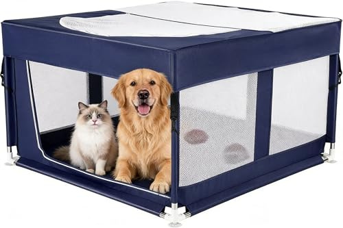 Dog Pen with Cover, Pet Playpen, 107 * 107 * 66CM Quick-Setup Portable | Soft Dog Kennel, Whelping Box for Dogs and Puppies, Dog Cat Playpen Soft Pet Cage with Storage Bag for Puppies, Kittens