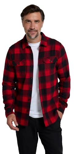 Mountain Warehouse Trace Mens Flannel Long Sleeve Shirt - Lightweight & Breathable Casual Checks Shirt in 100% Cotton with Buttoned Front Pockets - for Travel & Walking Red 2XL
