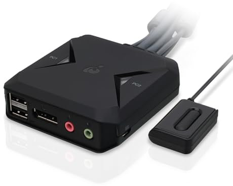 IOGEAR USB KVM Switch DisplayPort 4K@30Hz mit Kabel und Fernbedienung, 2 PCs an 1 Monitor, Plug and Play, 7.1 HD-Audio, DisplayPort 1.1- und HDCP-kompatibel, Kompatibel mit Windows, Mac und Linux