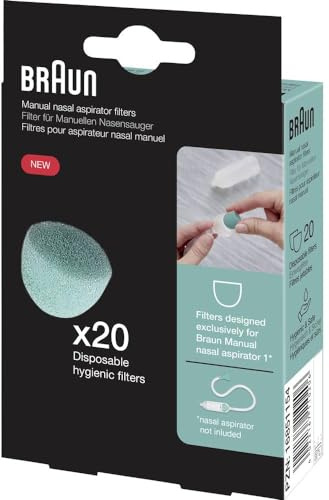 Braun Filters for Manual nasal aspirator 1 - 20 Count - Disposable, Hygienic Filters - For use with Braun Manual nasal aspirator 1 - BNF020