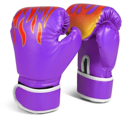Flexzion Kids Boxing Gloves for 3 to 8 Years, 4 oz Fire Purple Boxing Gloves for Children Sparring Youth Boxing Gloves Junior Training Mitts Punching Bag Gloves