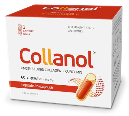 Collanol - The Revolution in Joint Health Care - Liquid Formula in a Double Capsule 3D Collagen + micellar Extract of Turmeric Roots 1 Capsule/Day. Laboratory Tested 60 Count (Pack of 1)