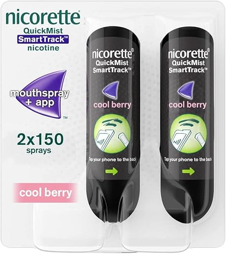 Nicorette Quickmist SmartTrack Mouthspray, Cool Berry (2 x 150 sprays) Smoking or Vaping cessation Aid, designed to start reducing cravings in 30 seconds (Quit Smoking or Quit Vaping Aid)