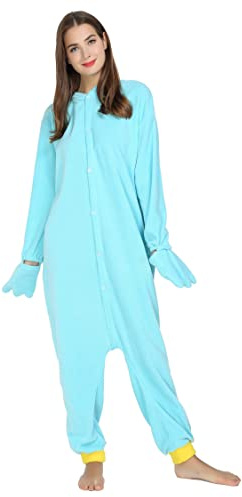RANSUU Costume d'animal à l'ornithorynque - Combinaison une pièce - Costume pour homme et femme - Pyjama d'Halloween - Pyjama adulte - Carnaval, Bleu 01., S
