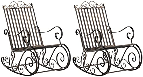 CLP Set Di 2 Sedie a Dondolo in Ferro Smilla in Stile Country I Sedie a Dondolo con Schienale Alto e Braccioli, Colore:bronzo