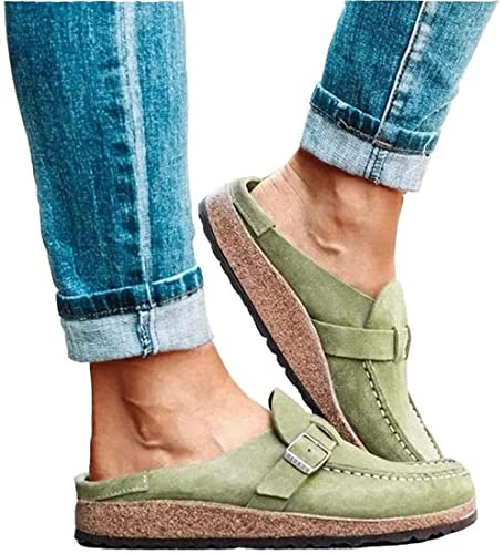 Dammode sandaler Casual Comfy Clogs Plattform Mocka Slip On Sandaler Sommar Hemmakontor Skor Flat Mule Rund Toe Loafer Skor Closed Toe Walking Tofflor Dam Båt Skor,grön,40