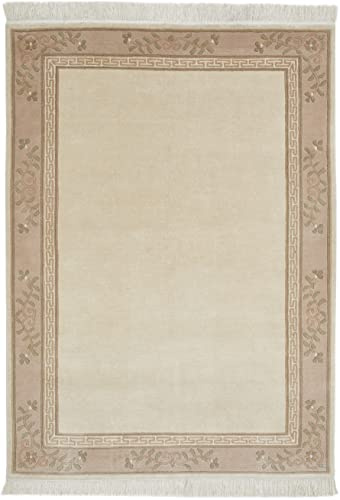 -LUXOR- living Teppich Gala handgeknüpfter Premium Teppich aus 100% Wolle - hochwertiger nachhaltiger Knüpfteppich 70 x 140 cm Creme