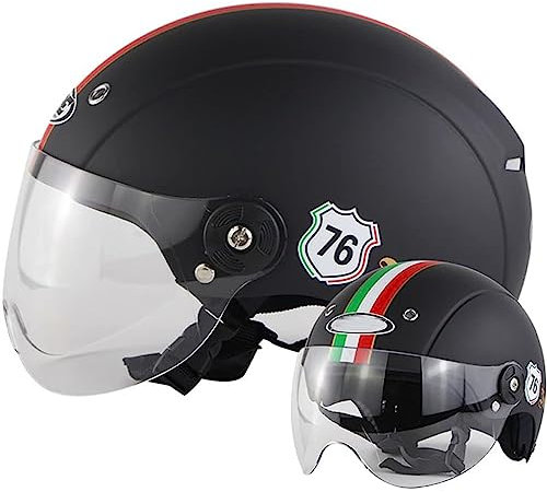 RUYICZB Cooler Mädchen-Moped-Helm Mit Blumenmuster, Offenem Gesicht, Retro-3/4-Motorrad-Halbhelm Mit Visier, DOT-Zugelassener Elektrischer Leichter Helm Für Erwachsene, Männer Und Frauen,A