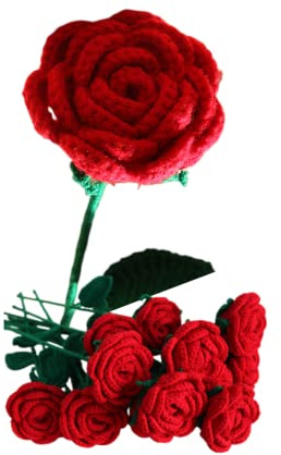 JOPOYOCO Crochet, fiori all'uncinetto, 1 pezzo di lana artificiale lavorata a maglia, rosa rossa per la festa della mamma, ragazza, regalo di matrimonio, bouquet, anniversario, San Valentino, giorno