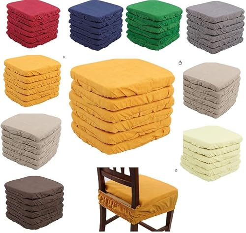 Set 6 Cuscini Sedia Coprisedia Imbottiti Vesto Molla Loneta con Elastico (GIALLO)