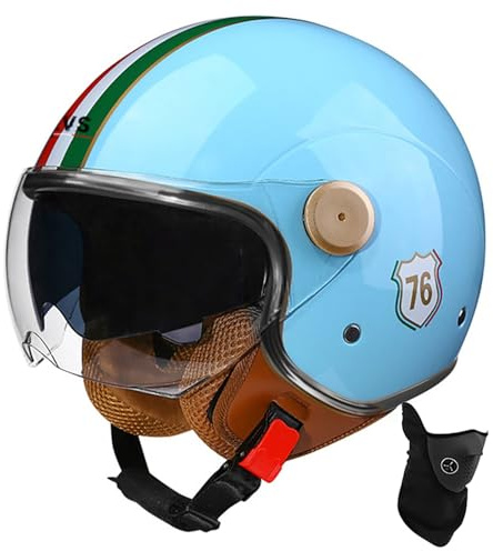 BDBRHFG Casque Ouvert Demi-Casque De Moto Approuvé Dot/ECE Casque De Moto avec Pare-Soleil Style Rétro Vintage Casque De Moto Vespa Jet pour Enfants, Jeunes, Hommes Et Femmes 13,XL 60-61cm