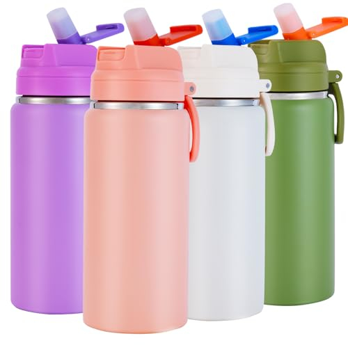 SUPPRUI Insulated Water Bottles,600ml Stainless Steel Water Bottle with Straw,Metal Water Bottle,Double Walled Drink Flasks Leakproof Keep Drinks Hot Cold(Pink)