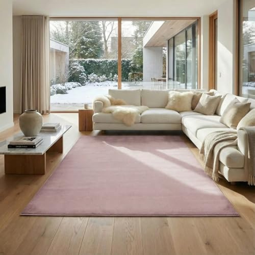 Jimri Hochwertiger Kurzflor-Teppich für Zuhause, Büro, Küche, Eingang, Flur, Wohnzimmer, maschinenwaschbar, rutschfest, waschbar, Rosa, 140 x 200 cm