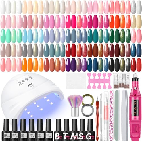 COSCELIA Uñas Semipermanentes Kit Completo, 40PCS Pintauñas Semipermanentes con Torno para Uñas y Lampara Uñas, Base y Top Coat, Kit Uñas Semipermanentes