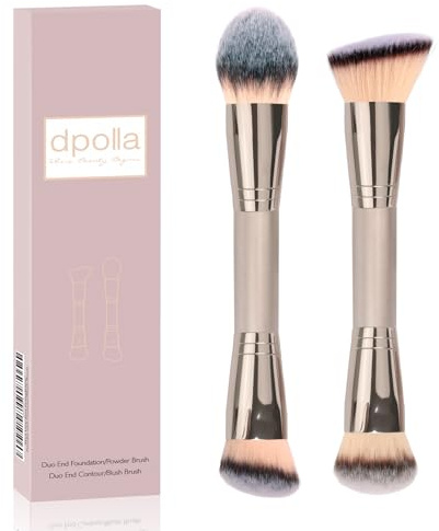 Foundation Makeup Brushes, 2Pcs Premium Dual-Ended Makeup Brush (Foundation, Powder, Blush & Contour Brushes) for Buffing Liquid, Cream, Powder, Blending Face Brush, Fit for Home, Travel & Gifting