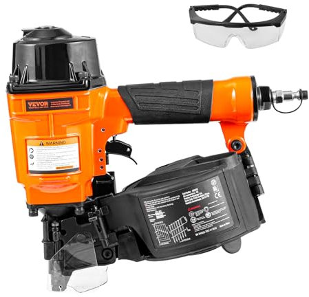 VEVOR Clavadora de Aire de Bobinas de Revestimiento MCN55, Clavadora Neumática de Bobinas de 25 a 57 mm de 15 Grados, 70-120 PSI para Revestimiento de Paletas, Cercas, Cubiertas, 283 x 303 x 127 mm