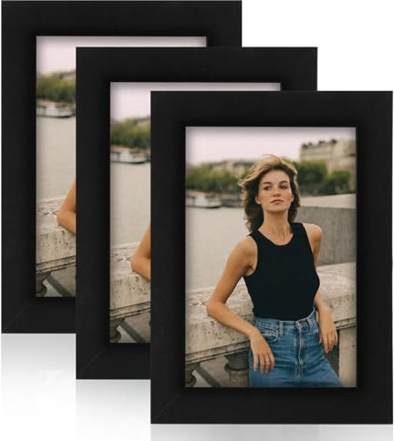 3er Set Bilderrahmen - Holzrahmen - 10 x 15 cm (6 Zoll) - Fotorahmen - Posterrahmen geeignet für Wandaufhängungen oder Tischdekoration(schwarz)