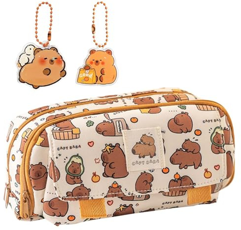 SLEEKEE 1 Astuccio Capibara, 2 Pendenti Capibara, Astuccio Multistrato Con Cerniera, Custodia Per Materiale Scolastico, Custodia Multiuso