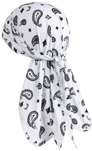 YANIKY Bandanas Do Rag Skull Caps for Men, Women Breathable Helmet Liner, Multifunctional 3 in 1 Face Covering Bandana Hat UV Sun Protection Neck Drape Cycling Hat Durags (Fashion Style White)
