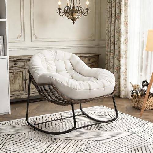 PerGar Fauteuil à Bascule, Chaise en Forme d'Oeuf avec Coussin Epais, Charge maximale: 113 kg, Fauteuil de Relaxation pour l'intérieur et l'extérieur, pour Jardin, Chambre à Coucher, Salon, véranda