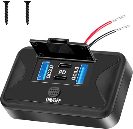 4-portsuppgraderat 12 V USB-uttag med tryckknappsbrytare 12 V vattentät ansiktsplatta ((Wall Mount), 18 W dubbel QC3.0 USB-portar och 36 W dubbel PD3.0 Type-C ansiktsplatta för husbil, båt och mer