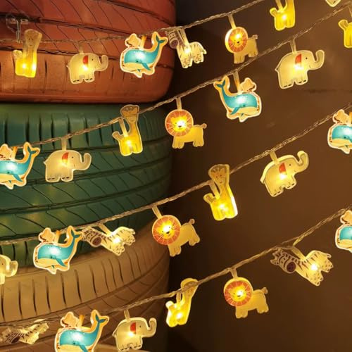 Guirlande lumineuse LED d'intérieur pour enfants - 3 m - 15 LED - Motif animaux - Avec minuterie à piles - Pour lit de maison, mariage, baldaquin, chambre à coucher