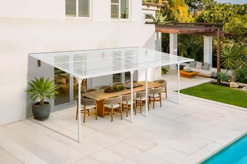 Pérgola/cochera de Aluminio Cazeboo, KLEO Carport, 400 x 300 cm, Gris, pérgola adosada, 12 m², Techo de policarbonato