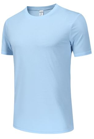Maillot de corps à manches courtes et col rond pour homme - Pour l'extérieur, la randonnée, le sport, la course à pied, le fitness, bleu ciel, L