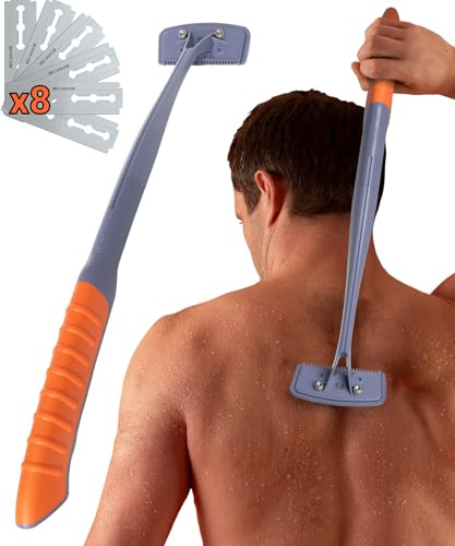 BRO SHAVER Afeitadora de espalda de doble hoja 3.0 para hombre (bricolaje) + 6 cuchillas recortadora de pelo de espalda y cuerpo. Afeita en húmedo o seco. Utiliza cuchillas de afeitar de doble filo