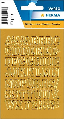 HERMA 4183 bokstäver klistermärken A - Z av guldfolie (teckenstoralek 12 mm, 1 ark, folie) självhäftande, permanenta alfabetsklistermärken, 56 etiketter, guld