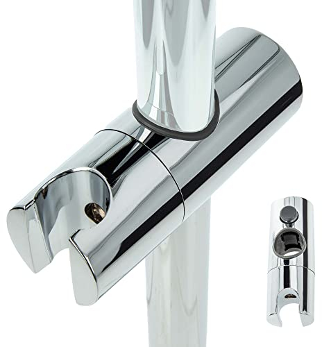 tecuro Handbrausehalterung mit Drucktastenfunktion, 360° drehbar für Wandstange 18 mm verchromt, höhenverstellbar, hochglanzverchromter Kunststoff