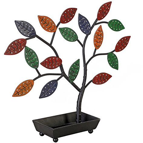 MyGift Jewelry Tree w/Bird Nest 48 pair Earrings Holder, Bracelets/Necklace Organizer Stand (Multicolored Metal)