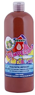 JOLLY Tempera Kids Mix pittura, pittura liquida, bottiglia da 1 litro marrone medio, colori brillanti e opachi, non diluiti o verniciabili con acqua, applicabile su tutti i materiali