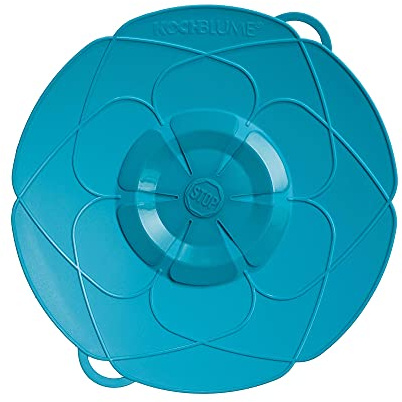 Kochblume The Original, Silicone Boil Over Protector for Pots and Pans, Microwave Lid, Splash Guard and Steamer Attachment (Turquoise, L, Pot Size 14-24 cm)