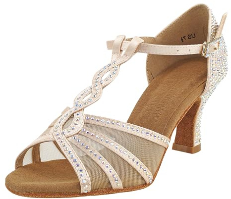 Very Fine Womens Dance Shoe Delphine Ballroom Latin Salsa Tango Cha Cha Waltz Flesh Satin 2.5 Heel 9.5 M