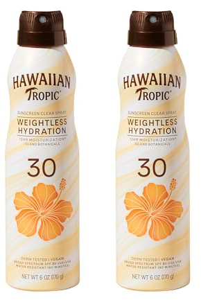 Hawaiian Tropic Weightless Hydration Clear Spray Sunscreen SPF 30, 6 oz | SPF 30 Sunscreen Spray, Sunblock, Oxybenzone Free, 6 oz each Twin Pack