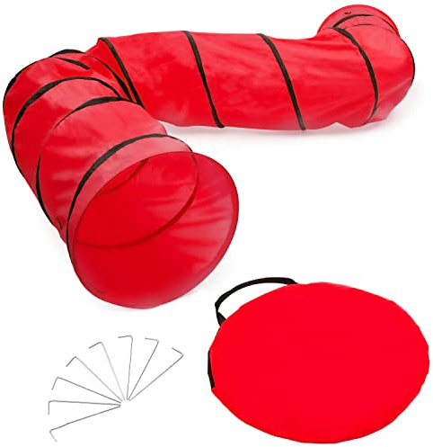 Trademark Innovations 16' Dog Agility and Obedience Training Tunnel with Carry Bag and Stakes (Red)