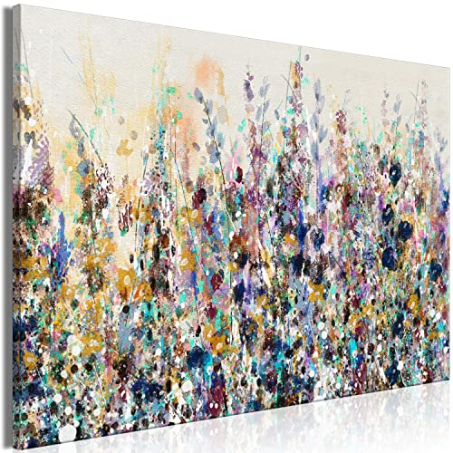 B&D XXL - Akustikbild Wiese Bilder Akustikschaum Hochleistungsschallabsorber Schallschutz Leinwand 1 tlg Wandbild Raumakustik Schalldämmung Blumen Gras Botanik bunt wie gemalt