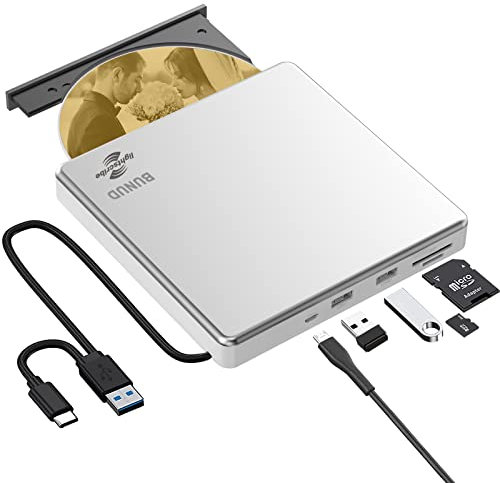 External CD DVD Drive LightScribe CD/DVD +/-RW Burner Player Writer Optical Disk Reader Portable CD DVD Drive for Laptop Mac MacBook PC Windows 11 10 Linux OS