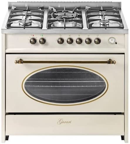 GURARI Cuisinière à gaz GCH E 914 Cr R R Rétro - 90 cm - Nostalgie Range Coocker / 121 l / 8 fonctions / air chaud / barbecue / 5 brûleurs de qualité supérieure / 4 kW WOK/gaz naturel / propane