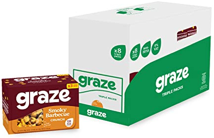 GRAZE BBQ Crunch - Vegan Savoury Healthy Snacks - Triple Packs - Packaging may vary - Total 24 Snacks Multipack