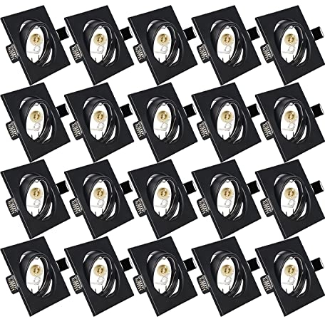 Yiahin Projecteurs Spot Encastrable GU10 Set, 20 Pièces Carré Cadre De Montage En Noir Avec Douille Céramique GU10 Pour Lampes, Carré, Ø 75 mm Orientable A 35°, Pour Lampes A LED Ou Halogènes