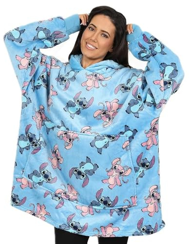 Lilo and Stitch, Stitch & Angel Sudadera con Capucha Azul para Mujer, Sudadera Manta de Forro Polar Oversized para Mujer, azul, Altoa única