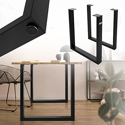 ML-Design 2er Set Tischgestell 70 x 74 cm in U-Form, Metall, Schwarz, Industrial-Design, Verstellbarer Bodenschutz, Kufengestell für Esstische & Schreibtische, Tischbeine Tischkufen für DIY-Projekte