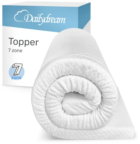 Dailydream Matratzen Topper 140x200cm | Komfortschaum | 6cm hoch | Edition 7-Zones, Model L/XL | hart | Zertifiziert & ergonomisch für unbequeme Matratze & Gästebett | Mattress Topper 140x200