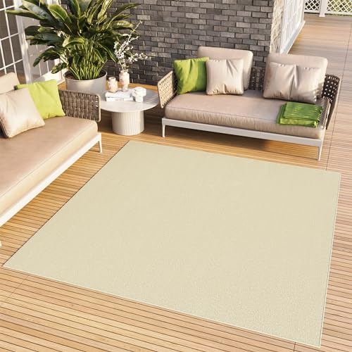 TAPISO Mono Quadrat Teppich Kurzflor Indoor Outdoor UV-beständig Creme Einfarbig Wohnzimmer Schlafzimmer Kinderzimmer Modern ÖKO-TEX 160 x 160 cm