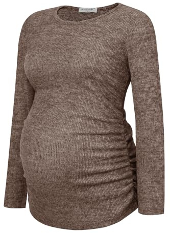 Smallshow Women's Maternity Sweater Shirt Long Sleeve Pregnancy Top Clothes Coffee S